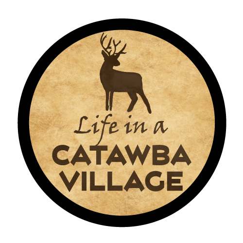 Circle logo with a brown background and a deer above the for Life in A Catawba Village - program