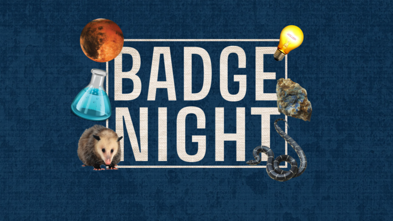 Badge Night logo featuring science symbols