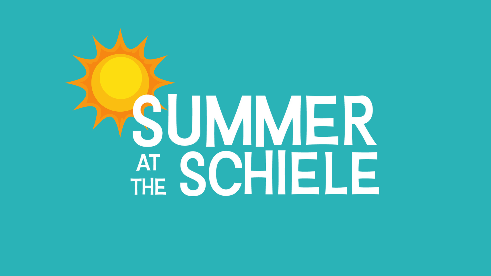 Summer at The Schiele logo with blue background and sun set behind letters