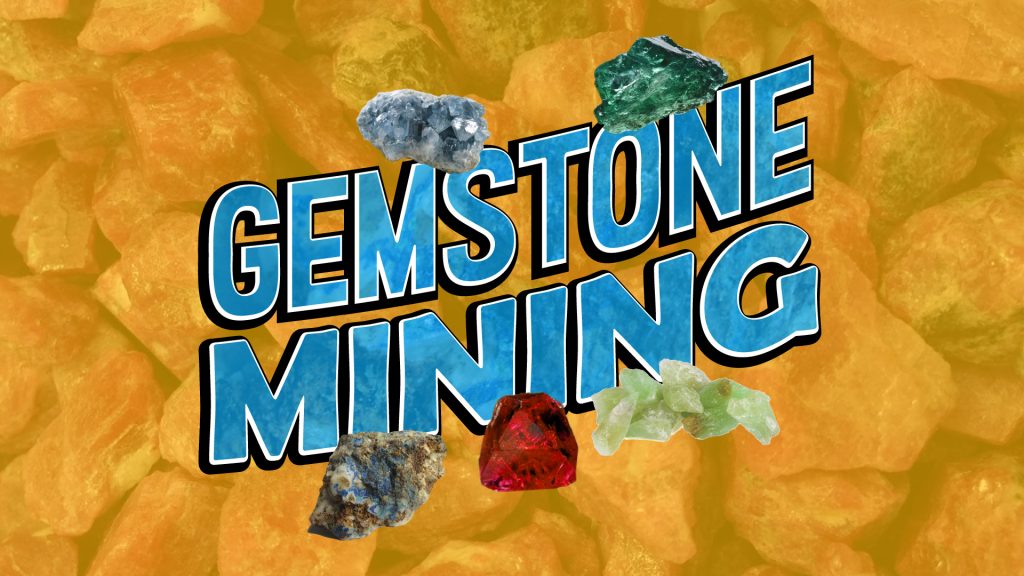 gemstone mining logo with various colored gemstones