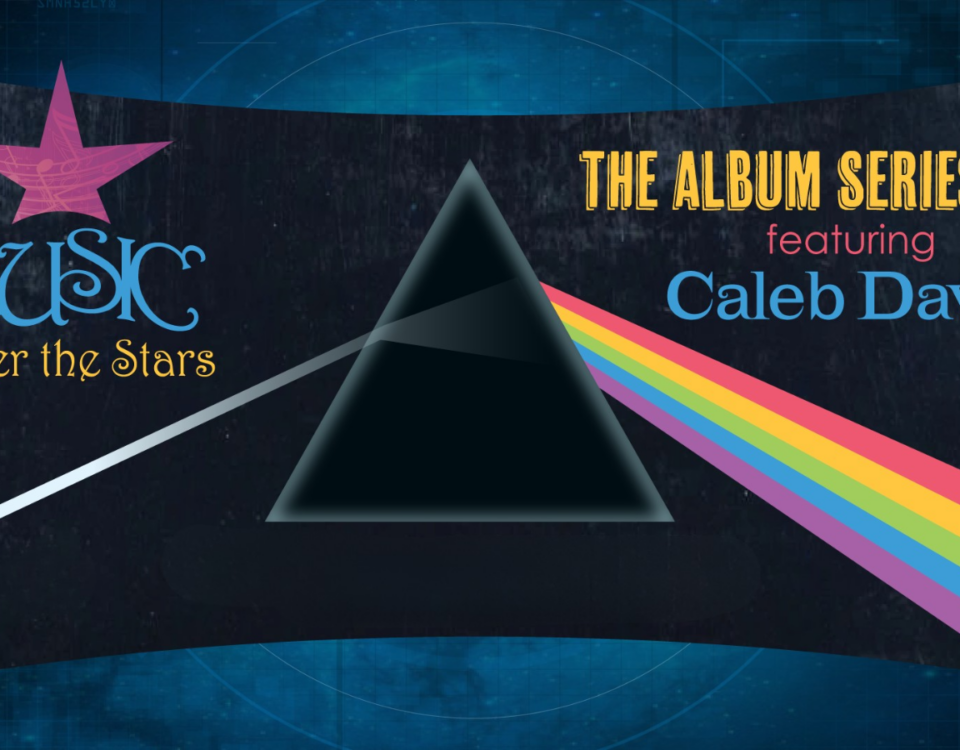 Logo for Music Under the Stars: Dark Side of the Moon featuring a triangle refracting a white light into a rainbow