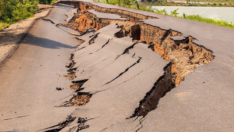 Photo of the road cracking due to earthquake