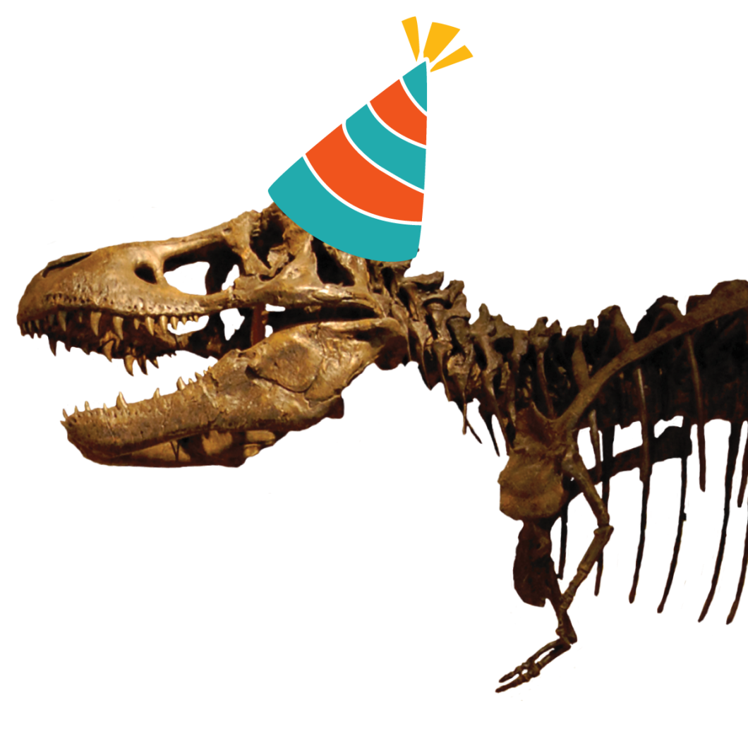 Dinosaur fossil with a celebration hat graphics