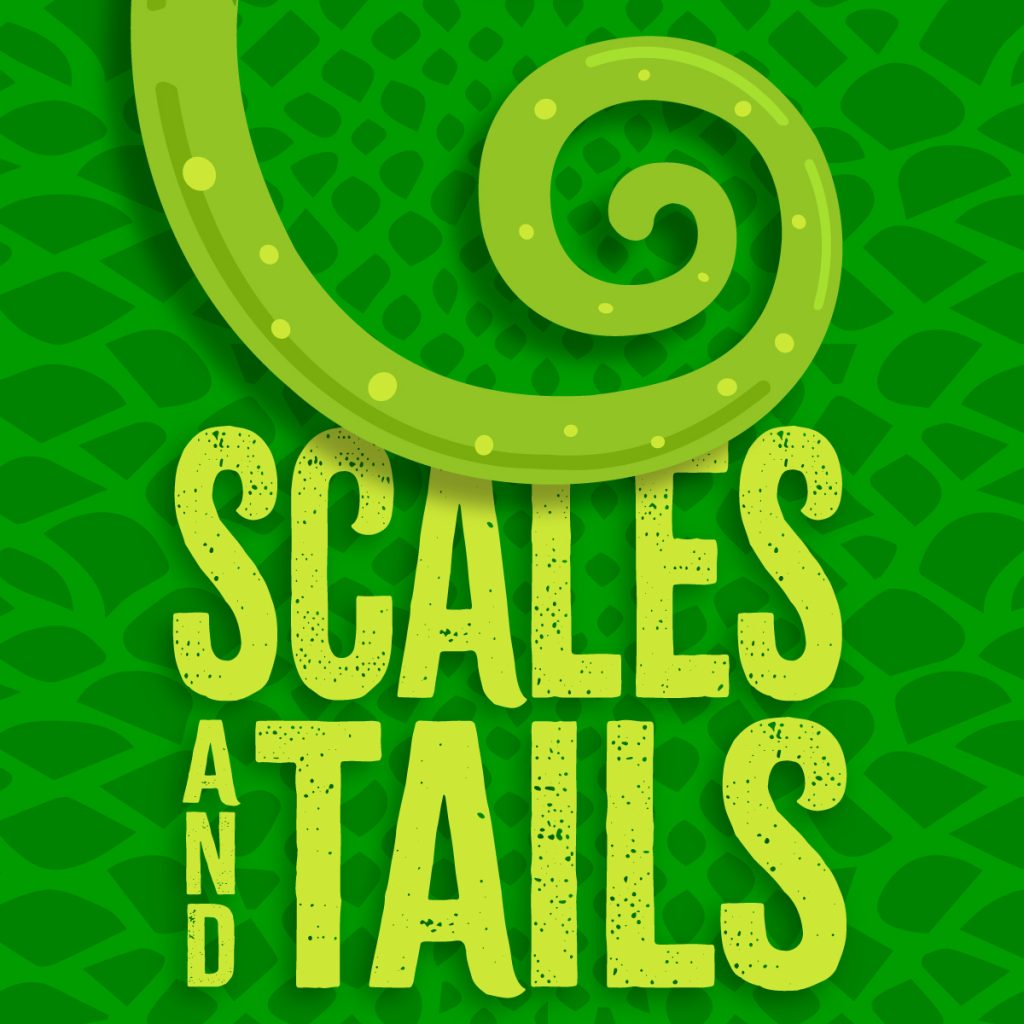 Scales and Tails camp logo featuring a long green curly tail