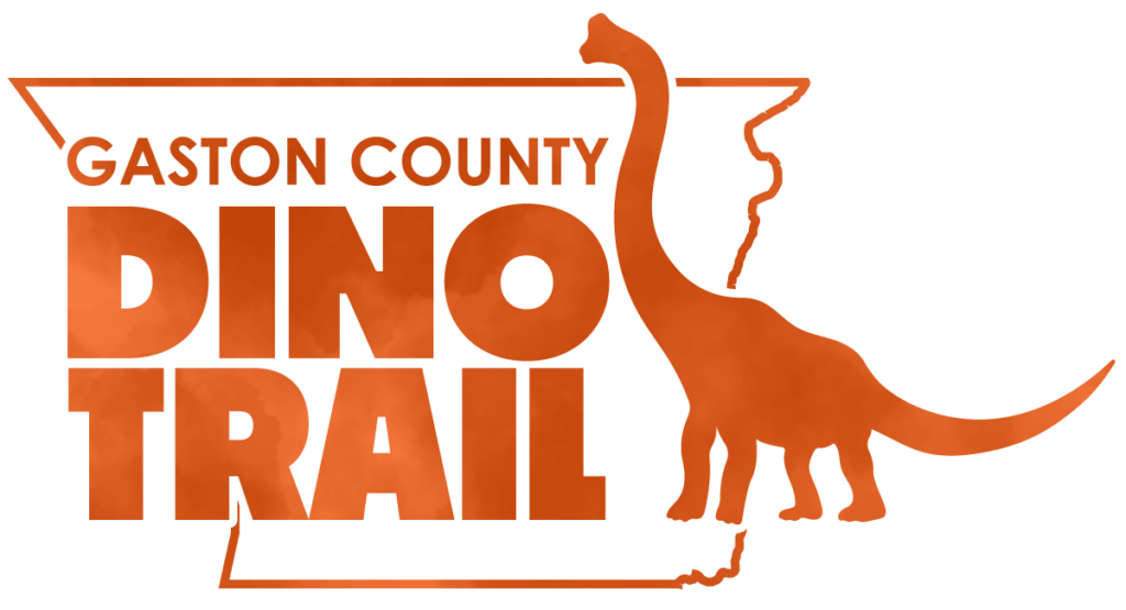 Logo for Gaston County Dino Trail featuring long-neck dinosaur