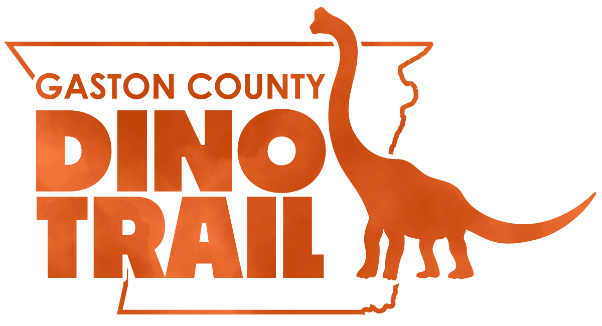 Logo for Gaston County Dino Trail featuring long-neck dinosaur
