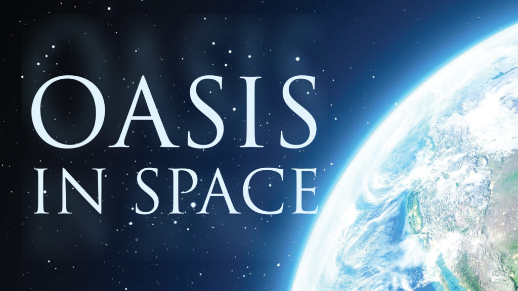 Logo for Oasis in Space, featuring the edge of the Earth in space.