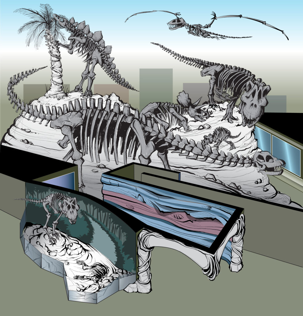 dinosaur hall illustration