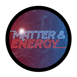 Circle logo with a dark blue background and light for Matter and Energy - program