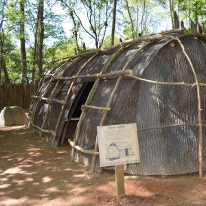 Photograph of the bark house in the catawba village in the nature trail